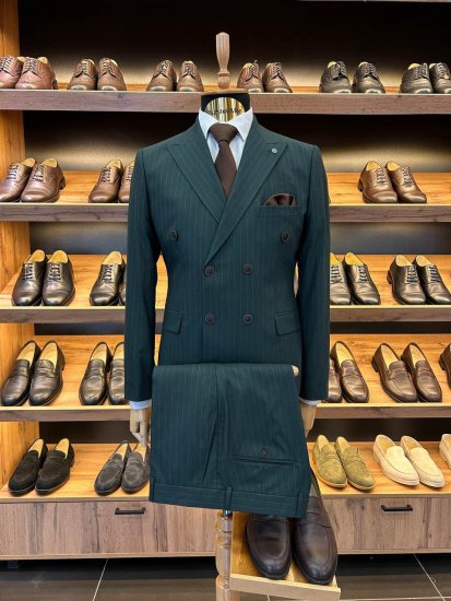 Костюм ЕМР 2-ка Двубортный Зеленый в полоску