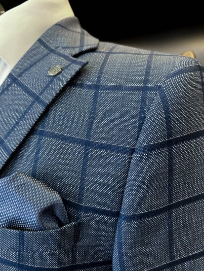 Костюм MAZALTOVMAN 3-ка премиум Темно-голубой в клетку