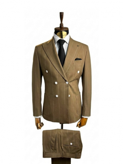 Костюм MAZALTOVMAN 2-ка Двубортный премиум Темно-бежевый в полоску