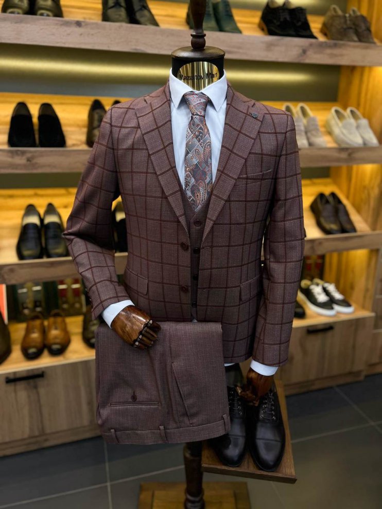 Костюм MAZALTOVMAN 3-ка премиум Терракотовый в клетку